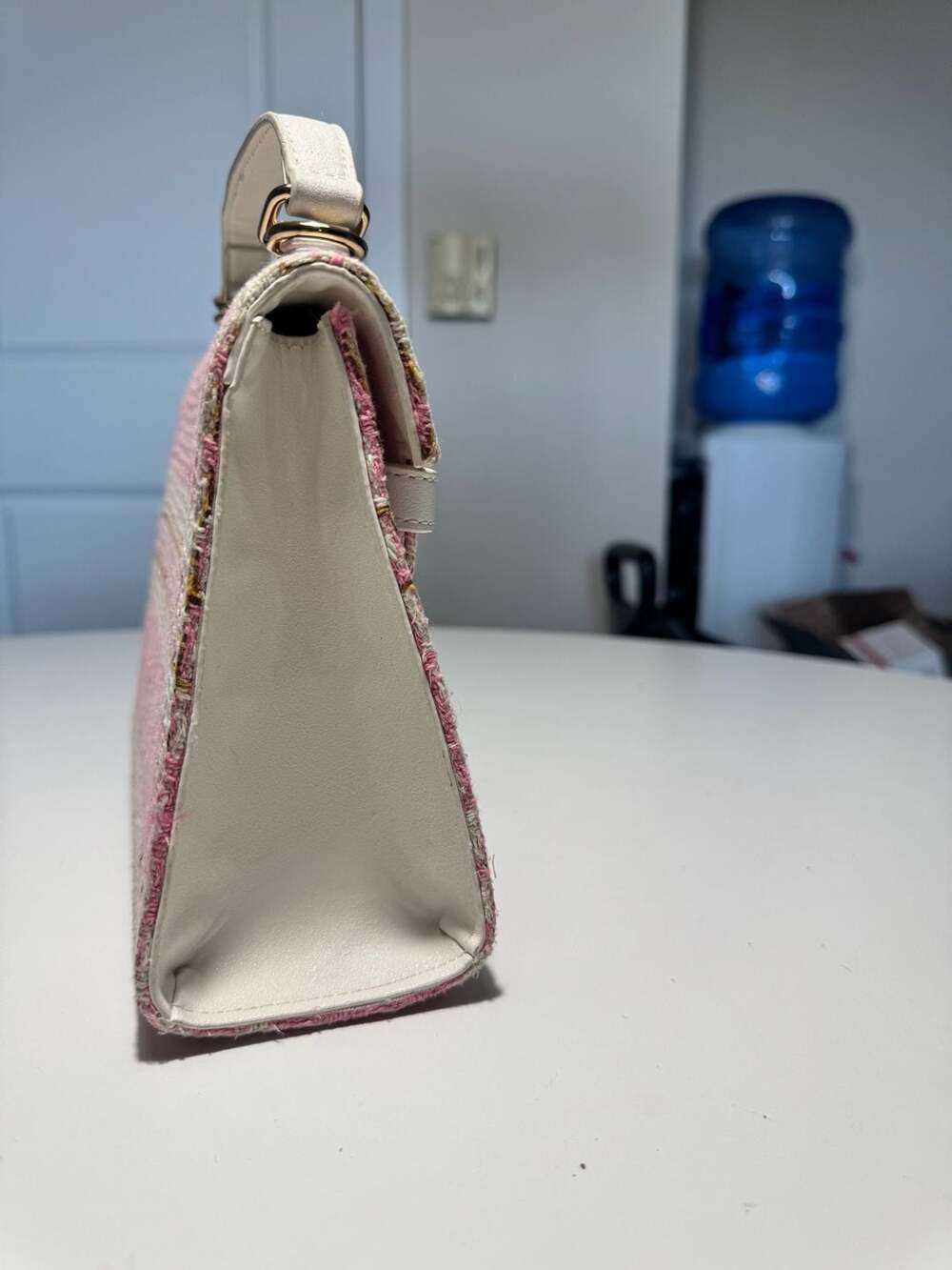Pink and White Tweed Mini Top Handle Satchel Bag - Picture 4 of 6
